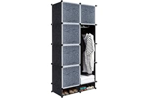 ‎TRMLBE TRMLBE Regalsystem DIY Kleiderschrank mit 8 Würfel Fächern aus Kunststoff Tragbarer Garderobenschrank Steckregal mit Türen Schuhregal Schrank für Kleidung Schuhe - Schwarz, mit Schuhschrank