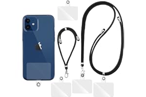 Olliwon Tour de Cou Telephone et Poignet Universelle (2 Pièces), Cordon de Collier Lanière Réglable Compatible avec Coque de Téléphones Portables pour Smartphone, Noir