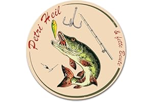 Finest Folia Adesivi a forma di pesce in stile retrò per la pesca e la pesca di auto, barca, attrezzatura da pesca, resistente agli agenti atmosferici (01 luccio, Petri Heil)