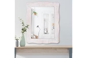 Lzuso Wall Mirror Small White Frame Wood Rectangular Mirror for Wall Irregular Wave Rustic Mirror Hanging for Bathroom Bedroom Entryway Decorative Vintage Mirrors