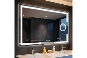 ‎STARLEAD STARLEAD Badspiegel-mit-Beleuchtung 100x70cm, Badezimmerspiegel mit 5X Vergrößerungsspiegel-mit-Licht, 3 Lichtfarben, Einstellbare Helligkeit, Entfoggen, IP44 LED-Spiegel-Bad, HD Hartglas