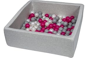 Velinda Bällebad Ballpool Kugelbad Bällchenbad Kinder-Pool mit 150 Bällen/90x90cm (Farbe der Bälle: perlweiß, pink, grau)