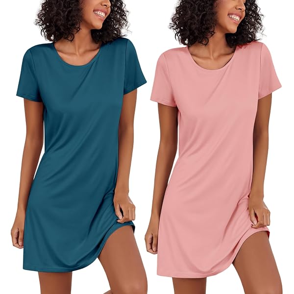 Chemise De Nuit Femme OutFyt - Lot De 2 - Modal Doux - Manches Courtes - Col V