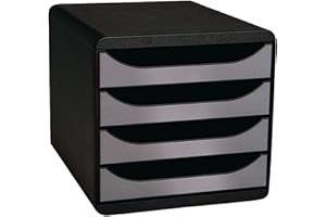 Exacompta 310438D - Módulo individual para documentos A4 + con 4 cajones, ultra-rígido y con stop de seguridad - 347x278x267 mm - BIG-BOX - Negro/plata