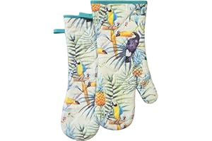 DETA KITCHEN Oven mitts gloves Heavy Fabric 100% Cotton Kitchen Printing Dog Flower Kitchen Chef Waiters Cooking Barbecue BBQ