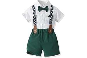 Volunboy Bébé Garçon Ensemble Costume, Manches Courtes Noeud Papillon Chemise avec Short Bretelle Barboteuse
