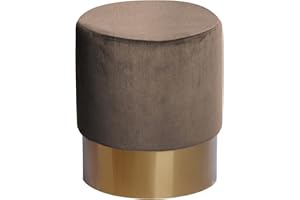‎QIYANO Qiyano Hocker Schminktisch Pouf Samt Sitzhocker in verschiedenen Größen und Farben mit Gold abgesetzt für Wohnzimmer Schlafzimmer oder Ankleidezimmer, Klein Rund, Farbe: Taupe