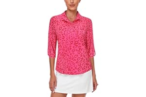 Akiooue Polo Shirts for Women UK Quick Dry 3/4 Sleeve Golf Shirts with 2 Button UPF 50+ Workout Tops S-XXL