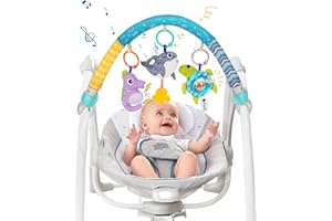 Bestcool Pram Toys for Babies, Clip on Activity Pram Arch Pushchair Toys with 3 Sensory Hanging Animals Rattle Music Squeak Crib Mobile Toys Baby Stroller Toy for Newborn Boys Girls Gift (Whale)