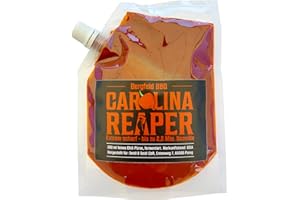 BERGFELD BBQ BBQ & GRILL ACCESSOIRES Bergfeld BBQ - Carolina Reaper Chili Mash/Püree - 200 ml mit 86% Chilis | EXTREM SCHARFES Chilikonzentrat! | Wiederverschließbarer Dosierbeutel | Ideale Basis für Hot Sauce (Original)