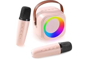 Danolt Karaoke Machine,Pink Portable Karaoke Machine with 2 Wireless Microphone Karaoke Gifts Mini Karaoke Machine with Four Voice Changes,Bluetooth Speaker with Microphone for Girls Boys Adults