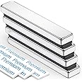 FINDMAG Super Strong Neodymium Magnets Bar, 4 Pack 60 x 10 x 5 mm Bar Magnets, Magnetic Strips with Double-Sided Adhesive, Strong Magnets for Whiteboard, Fridge, Tools, Garage, Kitchen, Wall, Door,DIY