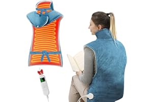 ITSHINY Almohadilla Térmica para Cuello y Espalda, Almohadilla Térmica Eléctrica con 6 Niveles de Calor, Temporizadores de Apagado Automático, Calentamiento Rápido, Lavable a Máquina, 60x108 cm