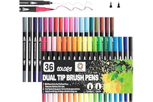 Thearman Coloured Brush Pens (Pack of 36) | Exclusively for Drawing and Calligraphy | Dual Tip Brush Pens for Painting and Colouring | Fine-liner Felt Tip Pens