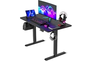 FEZIBO Electric Standing Desk For Gaming 100 * 60 cm Heigh Adjustable Stand up Table with digital display controller, Sit Stand Home Office Desk with Splice Board, Dark Black Frame/Dark Black Top