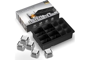 Luxear Cubetti di Ghiaccio per Whisky Riutilizzabili, Stampo Ghiaccio Silicone Set Pietre Whisky in Acciaio Inox 6 Cubetti di Ghiaccio per Cocktail/Whisky/Vino/Liquori/Caffè/Latte