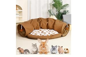 WEEKSUN Rabbit Tunnel Bed, Collapsible Tunnel Tubes, Rabbit Toy with Removable Mat, Guinea Pig Houses and Hideouts for Cats, Kittens, Rabbits, Guinea Pigs, Kittens
