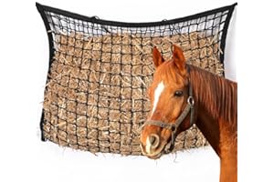 SKIKHN Heunetz für Pferde, Heusack für Pferde Groß 90 x 60cm,Maschenweite 3x3cm Heunetz Engmaschig für 4kg Heu,Futtersack,Hay Net Horse,Stroh Futternetz für Pferdes Ponys Ziegen Tiere (Schwarz)