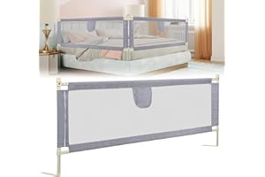 Tubiaz Barierka ochronna do łóżeczka dziecięcego, 200 cm, ochrona przed wypadnięciem, z regulacją wysokości 64-96 cm, barierka ochronna dla małych dzieci, z przewiewną siatką, bezpieczna, łatwa do, szary