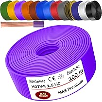 MAS Premium Cable Eléctrico H07 V-K 1 X 2,5 Mm² HBL GRGE RT DBL BR OR GR WS VIO O GE Cable Individual Flexible De 5 A 100 M (negro, 25 M