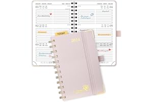 ‎POPRUN POPRUN Kalender 2024 Klein 16 x 10,5 cm (Jan.2024-Dez.2024) - Taschenkalender 2024 Ringbuch mit Hardcover - Terminplaner, Planer mit Vergoldete Schutzecken - Hellrosa