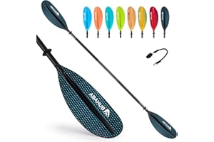 Abahub 218/230/241cm Pagaie Kayak Rame Double Paddle Aluminium avec Paddleline pour Kayak Aviron Bateau Canoë,Tige en Alliage d’Aluminium, Lames en Plastique Noir/Blanc/Rouge/Bleu/Vert/Orange/Jaune