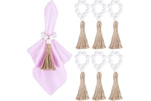 Meplait 6 Pieces Wooden Bead Napkin Rings Boho Napkin Rings for Dining Table, Wedding Decoration (White)
