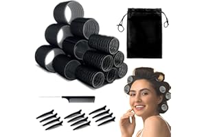 UoQo Hair Rollers for Long Hair, 32 Pcs Salon Hairdressing Curlers Rollers Set for Hair, Black Self Grip Hair Roller Kit with 12 Clips 1 Comb and A Large Storage Bag
