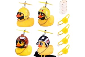 HESUSUSI Paperelle Di Gomma Per Auto 4 Pezzi decorazioni macchina Ornamenti di Auto di Anatra di Gomma Gialla Giocattolo Con casco a elica e cinturino di fissaggio per Decorare Biciclette moto