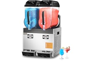 VEVOR Machine à Granité Commerciale 2x12 L Double Réservoir, Machine à Boissons Glacées en Inox de 96 Tasses, Distributeur de Boissons Frappées Granitas Margarita Smoothie, pour Restaurants Cafés Bars