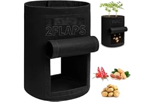 LYFETC Potato Grow Bag 2Pack 15Gallon Vegetable Grow Plant Bags with 2 Flip windows and Handles Grow Bags Nonwoven Fabric Planting Pots for Plant, Potato, Tomato, Carrot, Onion(Upgraded Version)