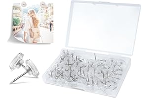 KOLAMOM 120 puntine da disegno con scatola portaoggetti, puntine da disegno da 16 mm, punta piatta, puntine trasparenti per bacheca, piastra in sughero, foto, mappe, artigianato, ecc.