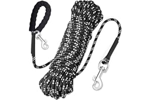 NEOGULY Reflective Long Leash for Dogs Outside, 4.5M/9M/15M Dog Training Lead with Padded Handle, Heavy Duty Check Cord Recall Leads for Dogs Training, Playing, Camping, or Backyard (15M)