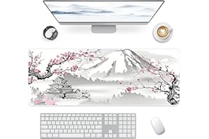 Giecy Tapis de Souris Gaming XXL Mousepad 900 x 400mm, Grand Tapis de Bureau sous Main avec Base en Caoutchouc antidérapante pour Gamer,Personnel de Bureau(Fleur de Cerisier)