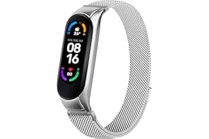Wanme Acciaio Cinturino per Xiaomi Mi Band 5 /Mi Band 6, Metallo Traspirante Cinturini per Mi Band 6 / Mi Band 5/6 NFC Braccialetto (Argento)