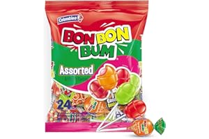 UNIVERSABOR Colombina Bon Bon Bum - Paletas con centro de goma de mascar surtido, paletas de 4 sabores diferentes: Lulo, fresa, fresa Roja y mandarina, Bolsa de 408 gr. (24 unidades)