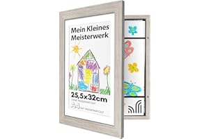 Americanflat A4 Bilderrahmen für Kinderzeichnungen - Treibholz - Zeigt 21,6x28 cm mit Passepartout & 25,5x32 cm ohne Passepartout - Verbundholz mit Bruchsicherem Glas - Hoch- und Querformat