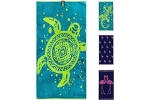 jilda-tex Strandtuch 90x180 cm Badetuch Strandlaken Handtuch 100% Baumwolle Velours Frottier Pflegeleicht (Ethno Turtle)