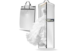FR FIRIO FiRiO 1 x Premium Housse Robe de Mariée Pliable I Anti-Mites, Respirants & Imperméables I Housse Robe Longue 180 cm I Housse Vetements à Suspendre Longue, Veste, Manteau I Housse Manteau Long en Blanc