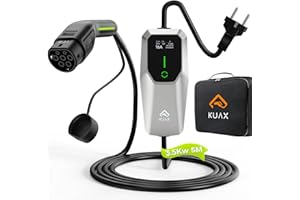 ‎KUAX KUAX Typ 2 Ladekabel Schuko für Zuhause Einphasig Elektrofahrzeug Ladekabel | 5 Meter | 3.5kW | 6A-16A Stromadapter | IP65 | IEC-62196-2 (Schwarz)