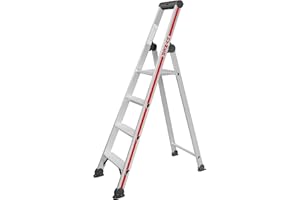 Hymer Stufenstehleiter mit 4 Stufen (Plattform, Trittleiter einseitig begehbar, eloxierte Holme, Eimerhaken) 402604