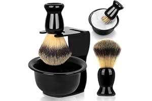 Lucomb Rasierpinsel Set, 3 In1 Rasierset mit Rasierpinsel, Rasierschale und Rasierständer aus ABS mit Rasiermesserschlitz, Vatertag Herren Rasur Geschenk Set für Nassrasur-Erlebnis