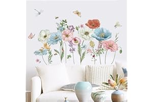 wondever Tatuaż ścienny kwiaty maków, naklejka na ścianę, ogród, kwiaty, motyle, dekoracja ścienna do salonu, sypialni, na sofę, tło