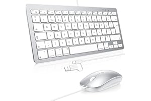 OMOTON Wired Keyboard and Mouse Combo for Mac, USB/Type-C Dual Interface Wired Keyboard Mouse for Apple Mac Pro/Mini, iMac, MacBook Pro/Air, QWERTY UK Layout, Silver