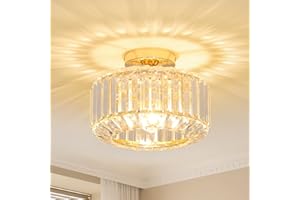 Stepeak Doré Plafonnier Salon Cristal avec Abat-jour en Verre - Lustre Moderne pour Chambre, Salle à Manger, Couloir, Cuisine