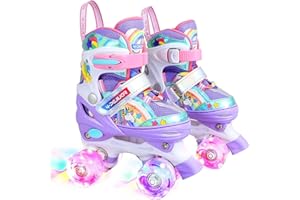 ‎4-PEJIIJAR Kinder Einhorn Rollschuhe für Mädchen.Geeignet für 3-6 Jahre alt. Mit Leuchtenden Rädern,4-Pejiijar Verstellbar Anfänger Quad Roller Skates für Weihnachts und Geburtstags Geschenke