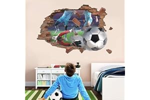 KAIRNE Sticker Muraux Football,3D Sticker Mural,Sticker Mural Enfant Football 3D Stickers Amovible Salon Chambre,Mural de Football Coloré Chambre Garçon,Autocollant Muraux Chambre Décor