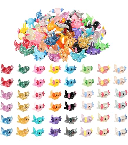 HOMICO Lot de 30 mini axolotl en résine à paillettes - Figurines d'animaux miniatures pour Axolotl - Décoration de jardin - Maison de poupée - Plantes en pot