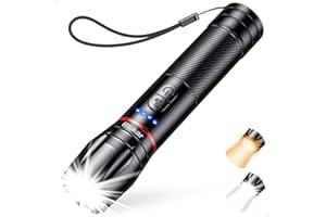 Blukar Torcia LED Ricaricabile, Super Luminoso Torcia Potente - 2 Temperatura Colore & 10 Modalità, Zoomabile, Impermeabile Flashlight per Campeggio/Escursionismo/Emergenza/Interruzione di Corrente