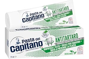 Pasta del Capitano, Dentifricio Antitartaro Bio, Dona Freschezza e Rinfresca l'Alito, Ideale per i Fumatori, Aiuta a Prevenire la Placca, 100% Made in Italy, Tubetto da 75 ml